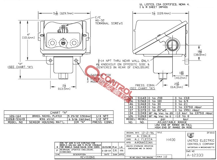 H400-S126BUE压力开关尺寸